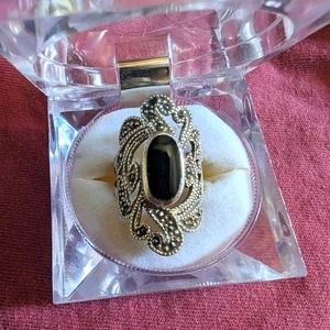 Vintage Sterling silver ring with Onyx and Marcasite stones